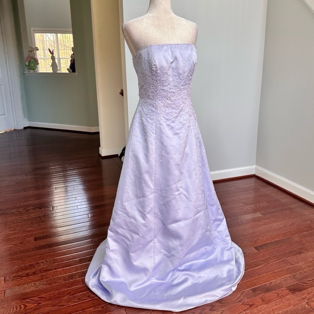 Vintage 2000s Strapless Beaded Embellished Lilac Purple Gown Dress Size 8 - Picture 4 of 12